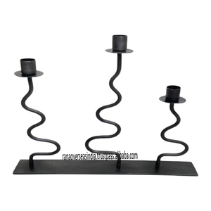 Prix de gros d'usine Bougeoir en fer noir à 3 bras Style vintage Support à double cône pour entrée, salon et salle à manger - Product Image 3