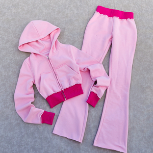 ชุดวอร์มผ้าคอตตอนแบบมีซิปสองชิ้นชุดวิ่งสำหรับสตรีทสูทผ้าฝ้าย100% ลำลองงานตามสั่ง - Product Image 2