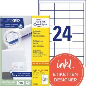 File <b>Folder</b> Accessory Avery Zweckform Utragrip White Paper Labels 64.6 X 33.8 mm 5,280 Labels Per Pack - Product Image 1