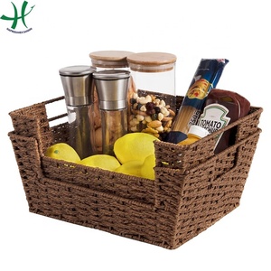 ตะกร้าผักตบชวาธรรมชาติ,ตะกร้าหวายสำหรับใส่ของและจัดระเบียบของในบ้านตะกร้าหวายสำหรับปิกนิกโลโก้ - Product Image 5