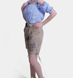 กางเกงขาสั้นสไตล์บาวาเรียหนังกลับแพะปักลายสำหรับผู้หญิง - Product Image 6