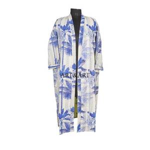Bata de Baño Kimono Kantha de Lujo y Calidad Premium para Mujer, Larga, con Diseño Floral Elegante, Cuello en V y Cierre con Cordón, Ropa de Dormir - Product Image 1