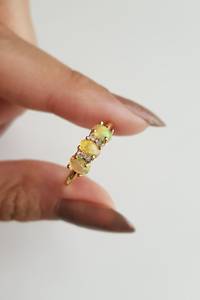 14K Solid <b>Gold</b> Natural Three <b>Opal</b> Luxury Victorian Prong Set <b>Ring</b> Unisex Wedding & Anniversary Gift - Product Image 5
