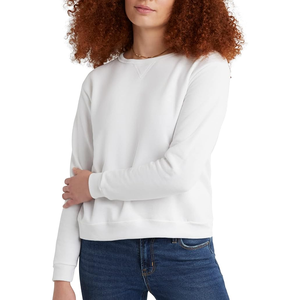 Sudadera Blanca de Cuello Redondo para Mujer, Manga Larga, 100% Algodón, Tejido de Punto, Color Sólido, Transpirable, Ropa Casual de Otoño - Product Image 1