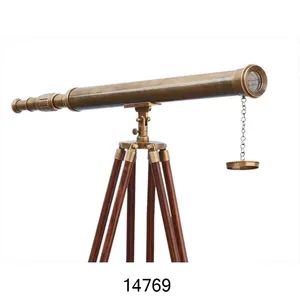 Brass Antique Nautical Telescope With Wooden Tripod Stand Nautical Educational Purpose And Decorative Pirate Telescope