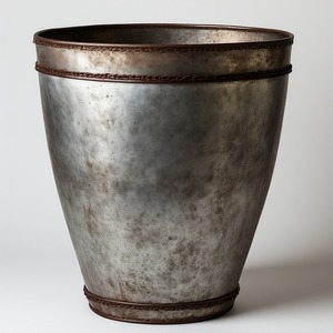 Premium <b>Galvanised</b> Leather <b>Planter</b> With Stitched Leather Detailing Artisan Handwork Offering Stylish Decorative Accent - Product Image 6