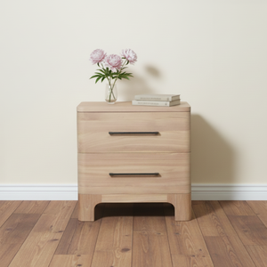 Mesita de Noche Contemporánea de Madera de Teca Maciza con Altura Ajustable y Dos Cajones para el Hogar, Apartamento, Hotel, Dormitorio o Sala de Estar - Product Image 3