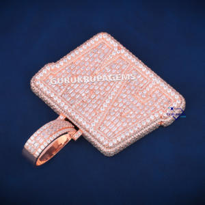 Lujoso nuevo colgante de letra AW Hip Hop personalizado completamente busto hacia abajo en diamantes de moissanita de corte redondo y Baguette de Plata de Ley 925 - Product Image 3