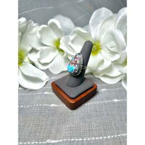 Dave Skeets Golden Hill Turquoise & Platinum Sterling <b>Silver</b> <b>Boho</b> <b>Ring</b> Handmade Jewelry Bezel Setting Size 7.75 Everyday Wear - Product Image 3