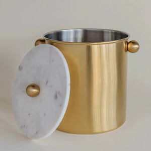 Luxury Stainless Steel <b>Ice</b> <b>Bucket</b> with Marble Lid Elegant <b>Gold</b> Finish Insulated Design for Premium Home Bar Entertaining - Product Image 1