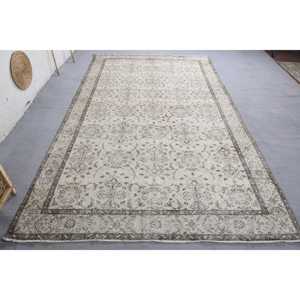 พรมตุรกีโบราณสีเบจ5.9 x 10.1ft แฮนด์เมดโพลีเอสเตอร์งานเย็บปะสำหรับห้องนั่งเล่นสี่เหลี่ยมผืนผ้าห้องโถงน้ำยาง - Product Image 1