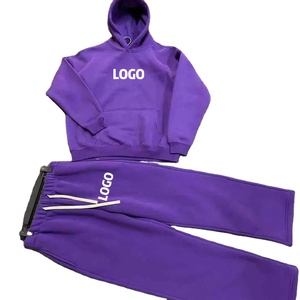 Streetwear de luxe Boxy Hoodie et pantalon de survêtement 2 pièces survêtements unisexe couleur contrastée coton lourd homme survêtement survêtement ensemble - Product Image 1