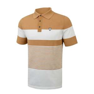 Motogi Men's Sporty Pullover Striped Golf Shirts-100% Cotton Breathable Knitted Fabric in Yellow - Product Image 2