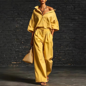 2026 Summer Bestseller: New Cross-Border Women's Two-Piece Set Long-Sleeve Shirt &amp; Loose-Fit <strong>Trousers</strong> - Product Image 3