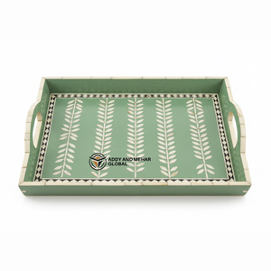 Proveedor indio ofrece bandeja Rectangular con incrustaciones de hueso verde hecha a mano, bandeja decorativa para servir, escritorio, cocina, características convenientes - Product Image 1