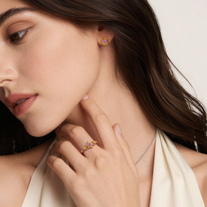 Jeulia Hope & Light Purple Stone Gold Sunflower Stud Earrings Trendy Bezel Set Gift - Product Image 5