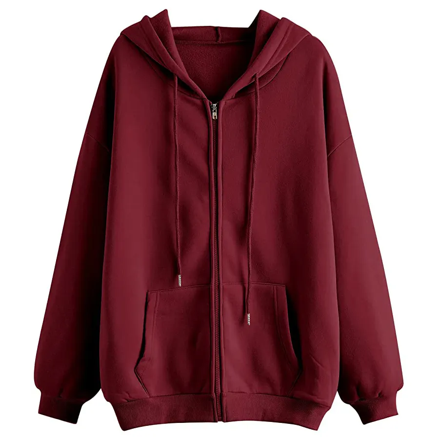 High Quality Custom Oversize Women Zipper Blank Full Zip Up Hoodie Womens Long Sleeves Front Kangaroo Pockets