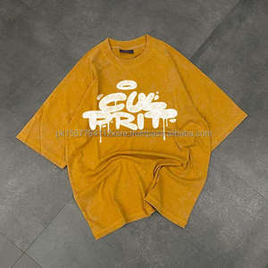 เสื้อยืดผ้าฝ้ายโอเวอร์ไซส์สำหรับผู้ชาย, เสื้อยืดพิมพ์ลายทรงหลวมเปิดไหล่ตกน้ำหนัก100% จากปากีสถาน - Product Image 5