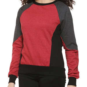 Sweat-shirt à manches longues pour femme, rouge et gris, à blocs de couleur, col rond, décontracté, mélange de coton, respirant, pour l'automne - Product Image 6