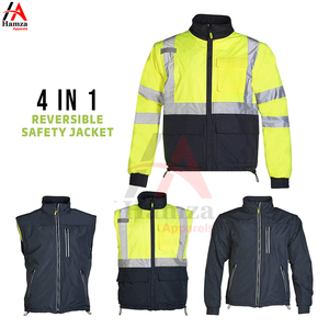 Veste de sécurité haute visibilité hiver jaune et noire, sportive, en toile respirante, coupe-vent, avec bandes réfléchissantes, fermeture éclair intégrale, col rond - Product Image 5