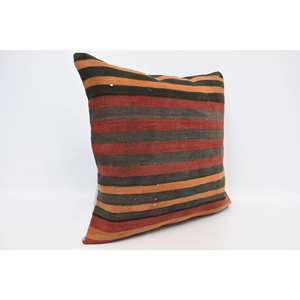 Multicolor Kilim Patchwork Pillow 28x28 Inch Wool <b>Cushion</b> Woven with Subtle Striped Vintage <b>Fluffy</b> Pattern Decorative <b>Cushion</b> - Product Image 3