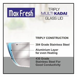 Maxfresh Triply Multi Kadai Modern Design with Extra <b>Glass</b> Lid Free Stainless Steel Lid Durable Metal Included - Product Image 3