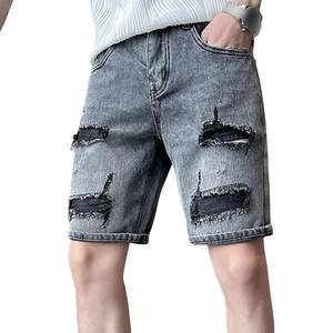 Gris en détresse déchiré été lavé coton léger élégant Streetwear Durable haute qualité décontracté Denim Shorts - Product Image 1