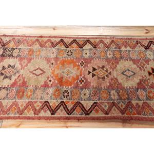 2.8x10.2 ft Rug, Vintage Turkish Rug, Red <b>Brown</b> Polka dot <b>Wool</b> Rug - Product Image 3