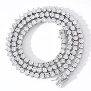 Luxury 3mm Lab Grown Cut Diamond Tennis Chain Slim Iced Necklace for Him Stylish Streetwear Yellow Gold Bling for <b>Wedding</b> - Product Image 3