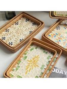 Bandeja de mimbre natural rústica y resistente, bandeja tejida a mano para almacenamiento y decoración rústica a buen precio - Product Image 6