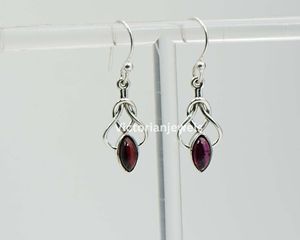 925 Solid Sterling Silver January Month Birthstone Garnet with Bezel Setting Marquise Shape Hook <b>Earring</b> - Product Image 4