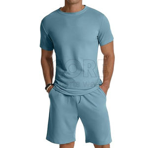 Vente en gros, ensemble deux pièces court pour hommes, t-shirts à col rond, ensembles de vêtements d'extérieur respirants pour l'été - Product Image 2