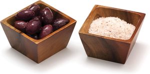 Bols carrés en bois d'acacia pour saler ou servir, 3 po x 3 po x 2-1/2 po, lot de 2 boîtes à épices en bois pour la cuisine - Product Image 2