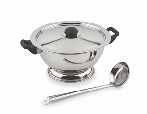 หม้อซุปสแตนเลสสตีลสไตล์คลาสสิก พร้อมฝาปิด ขาตั้ง และทัพพี สีเงิน - หม้อโลหะทนทานดีไซน์คลาสสิก - Product Image 3