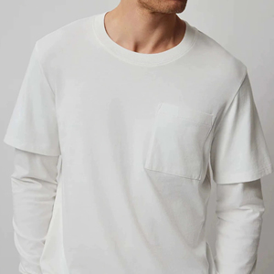 <b>white</b> color 100% Cotton 2 in 1 <b>Tshirt</b> Men Vintage Heavy Weight T Shirt T-shirt Double Layered <b>Long</b> <b>Sleeve</b> men's t-shirts - Product Image 3