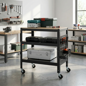 Estantes de Metal de tablero MDF de 3 niveles duraderos, contenedor de rollo de recubrimiento en polvo de cuatro ruedas, plataforma de almacenamiento para el hogar para carros de mano - Product Image 1