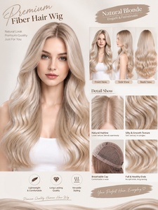 Natural Blonde Fiber Hair <b>Wig</b> Long Wavy Human Hair <b>Wig</b> Breathable Cap Soft Silky Texture for Daily Wear - Product Image 1