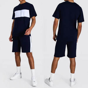 Venta al por mayor OEM Slim Fit de alta calidad de los hombres de doble conjunto de dos piezas último diseño de desgaste al aire libre de los hombres camiseta y pantalones cortos conjuntos dobles - Product Image 5