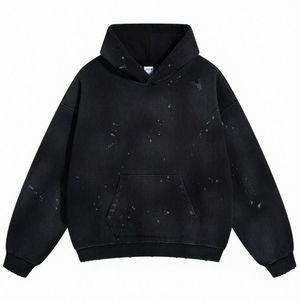 เสื้อฮู้ดดี้ผู้ชายทรงโอเวอร์ไซส์ผ้าเฟรนช์เทอร์รี่สีเทาวินเทจสั่งทำพิเศษ 100% โพลีเอสเตอร์คอตตอนเนื้อหนา ปักลาย สำหรับฤดูใบไม้ร่วง บริการ OEM - Product Image 4