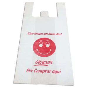 Bolsa de camiseta de supermercado de plástico reciclado transparente impresa en huecograbado personalizada - Product Image 3