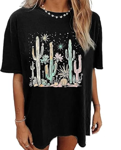 Camiseta para Mujer, Estilo Vintage, Estampado Floral, Camisetas con Gráficos Inspiradores, Tops Casuales de Verano, Holgadas, para la Playa - Product Image 1