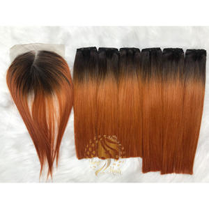 Super Double BoneStraight 10 ''Ombre orange Couleur Cuticule Alignée Génie Trame Vierge Cheveux Humains Matière Première Non Transformée - Product Image 1