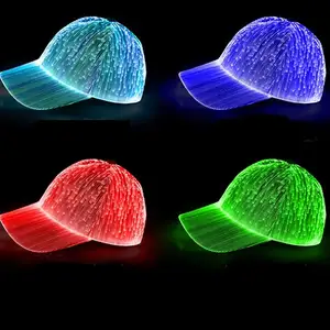 Supplier Luminous Women's Sports Party USB Charging Light Up Fiber Optic Cap With 7 Colors