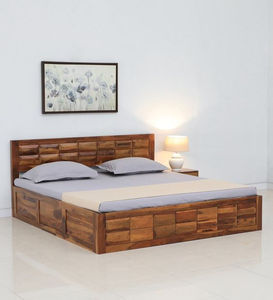 Midcentury Solid Wood California King <b>Platform</b> <b>Bed</b> <b>Frame</b> Rustic Brown Modern Bedroom Furniture - Product Image 1