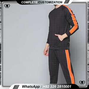 Haute qualité hommes décontracté couleur unie sport à manches longues hommes survêtement deux pièces costume - Product Image 3