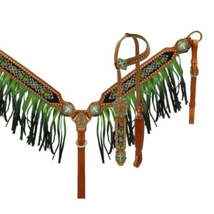 Ensemble de pinces Western équestres fabriquées à la main New Look Horse Bridle avec Fancy Bull-Horse Design avec Headstall et Plastron - Product Image 2