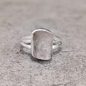 Bague pour femme en quartz rose naturel, pierre de naissance d'avril, martelée, cadeau de Noël, bijoux faits à la main, bague en argent sterling 925 - Product Image 5