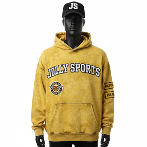 Sudadera con capucha de algodón de primera calidad, 330 GSM, en color amarillo mostaza, con textura suave y bordado, Basics Hoodie - Product Image 1