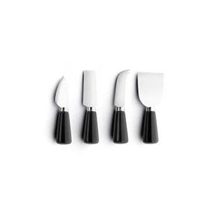 Trancheuse à fromage et couteau à lame enduite de poudre noire en acier inoxydable à manche solide rond en bois - Product Image 1