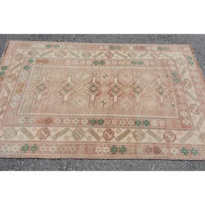 พรมขนสัตว์สีเบจสีเขียวแนววินเทจ6.3ft 3.9 x แบบตุรกีพรมสานแบบเย็บปะติดปะต่อกันตกแต่งห้องนั่งเล่นพร้อมแผ่นรองทำจากยาง - Product Image 3